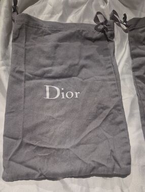 Dior Gray Drawstring Pouch with White Logo